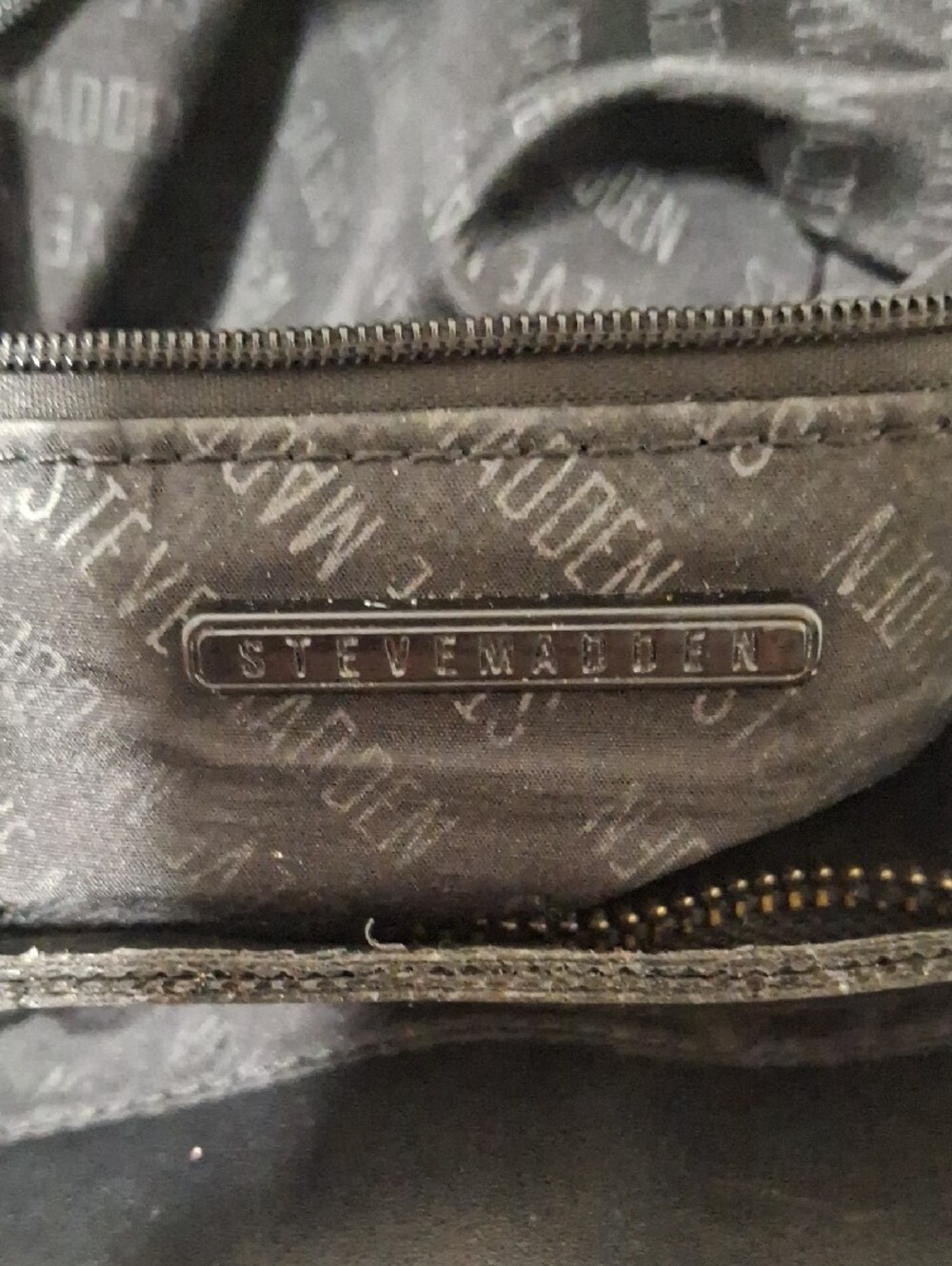 Steve Madden Black Embossed Logo Crossbody Satchel with Branded Guitar Strap - Picture 2 of 14